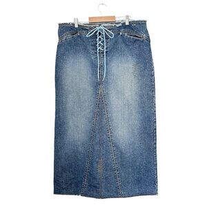 VTG US Polo Assn Vintage Jeans Denim Maxi Skirt Corset Tie — Size 16